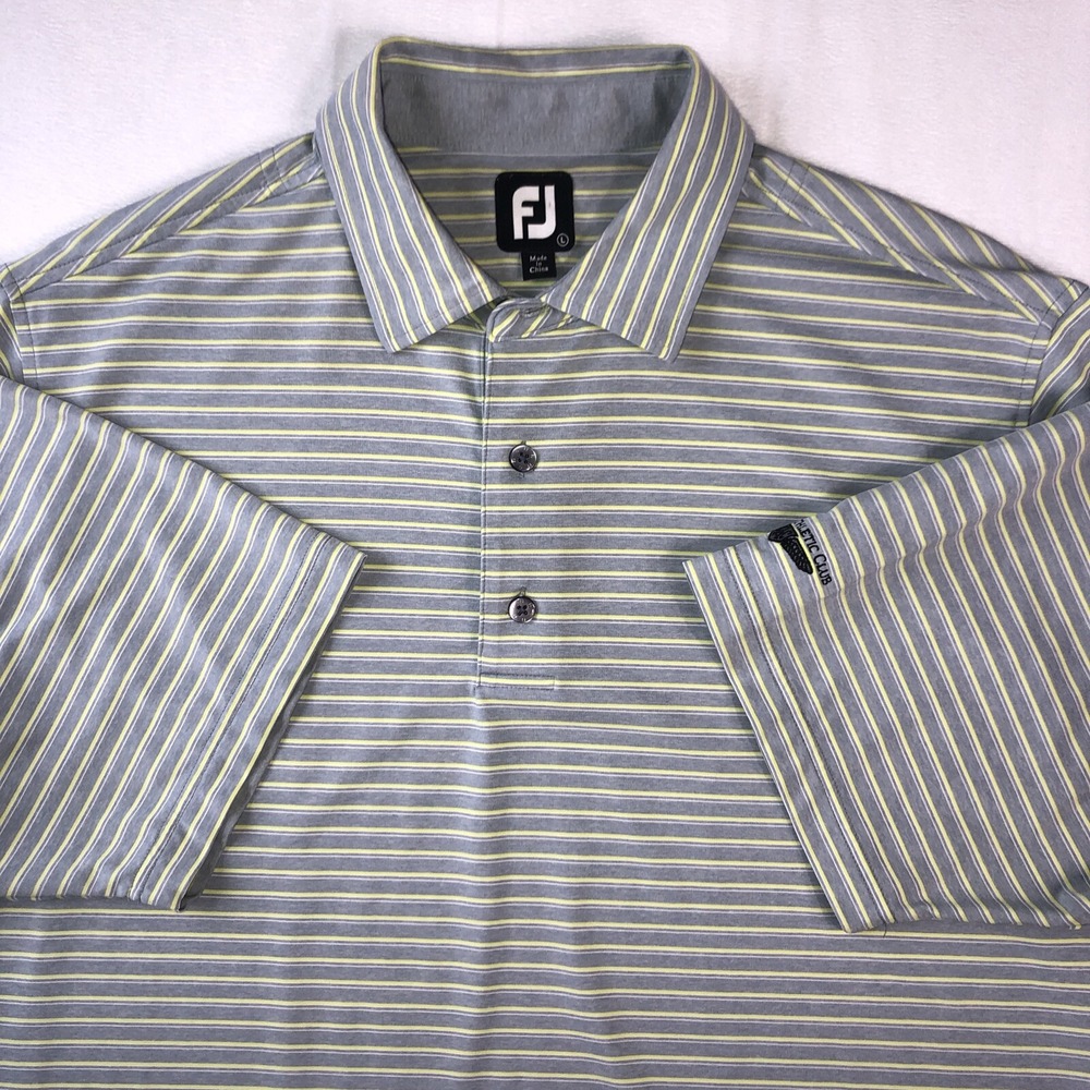 FOOTJOY Men's L Dallas Athletic‎ Club Logo GOLF POLO SHIRT Gray Yellow Stripe